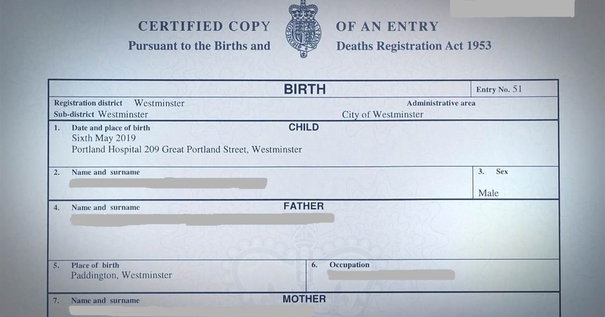 акт за раждане в Обединеното Кралство