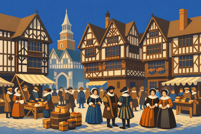 THE TUDOR DYNASTY 3 Tudor marketplace bustling with activity