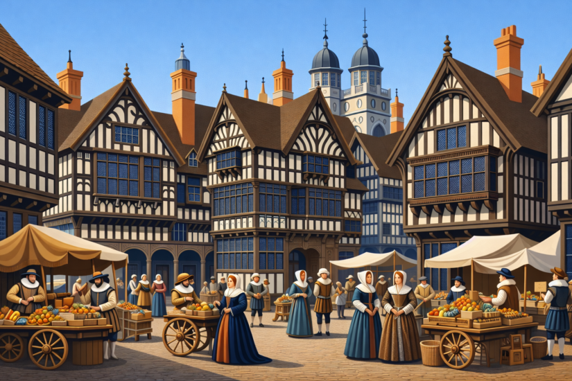 THE ELIZABETHAN ERA (1558–1603) 17 Medieval market day in a Tudor town