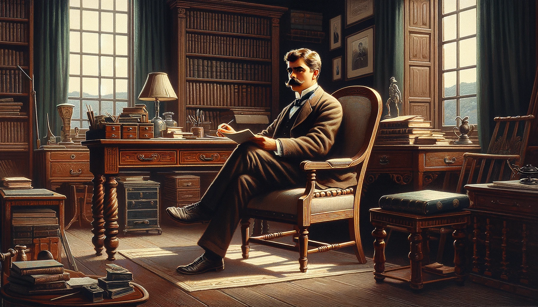 RUDYARD KIPLING 🐒🐯🦁 5 Rudyard Kipling seated in a chair behind a desk