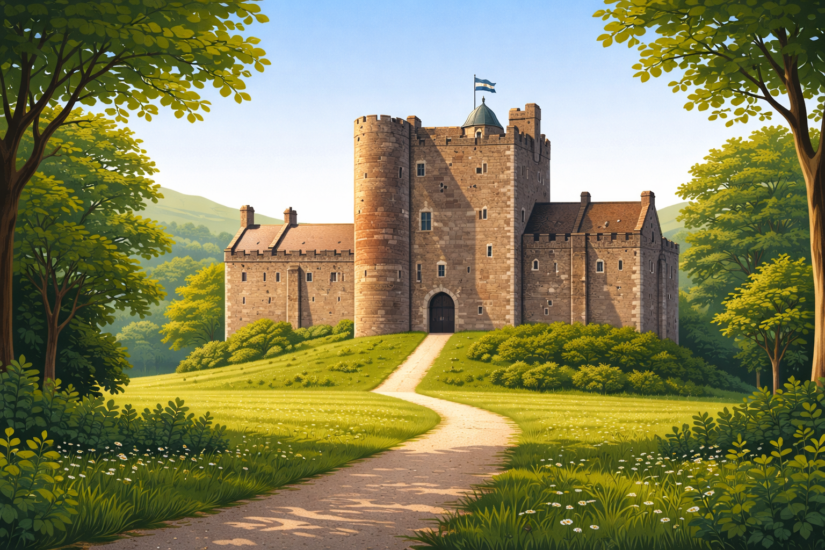 THE CASTLES OF SCOTLAND 12 Doune Castle surrounded by greenery