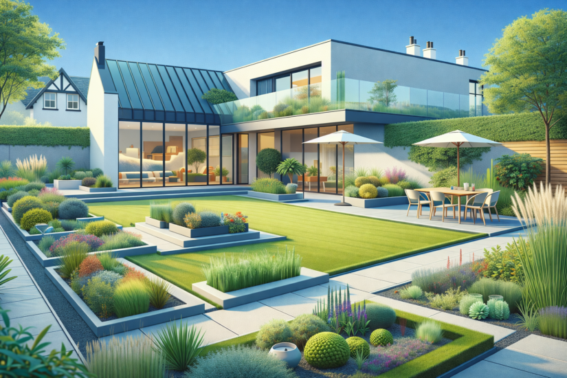 THE GARDENING IN THE UK 3 Modern garden with contemporary house