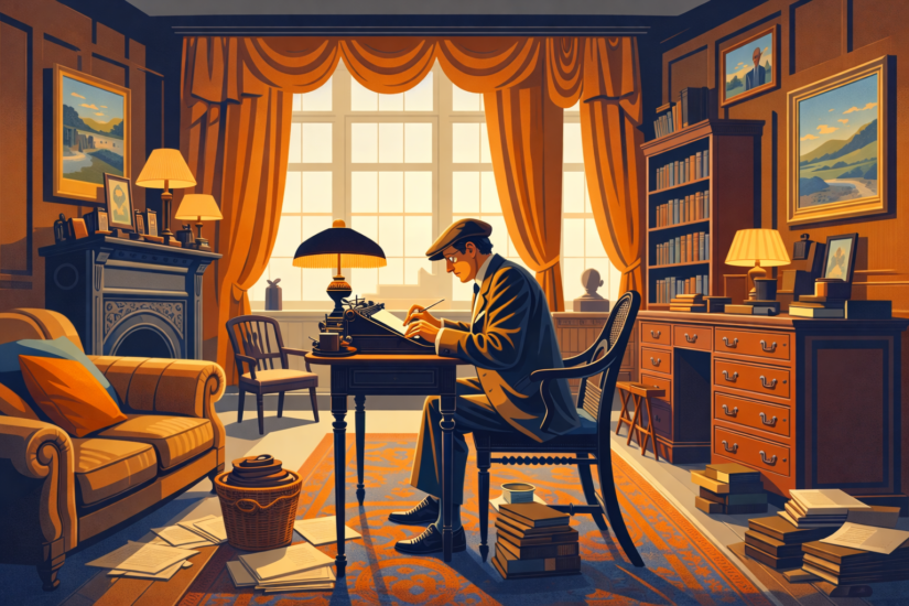 Man typing in a vintage study
