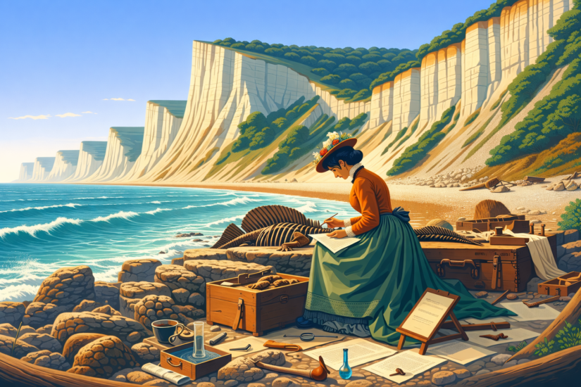 LYME REGIS 4 Fossil hunter by the chalk cliffs