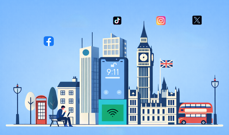 London digital cityscape with social media