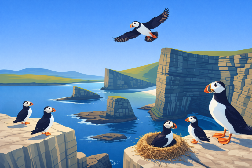 THE COUNTY OF ORKNEY 5 The Puffins by the coastal cliffs