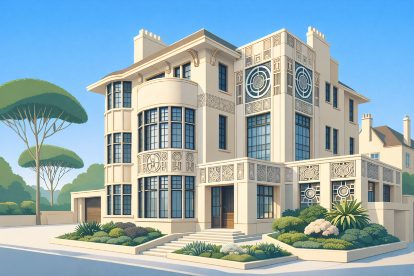CHARLES RENNIE MACKINTOSH 3 An architectural scene inspired by the designs of Charles Rennie Mackintosh.webp