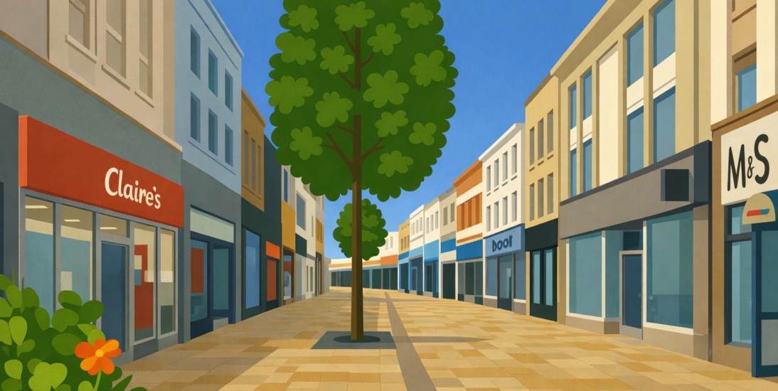 WOLVERHAMPTON 8 Pedestrian street with vibrant storefronts