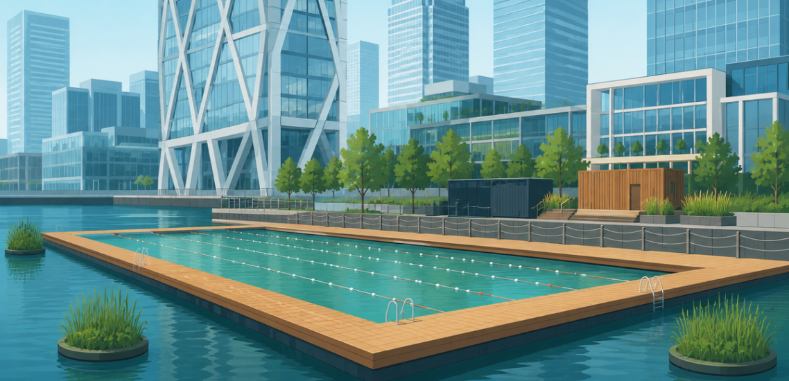 London's first floating natural pool opens in Canary Wharf