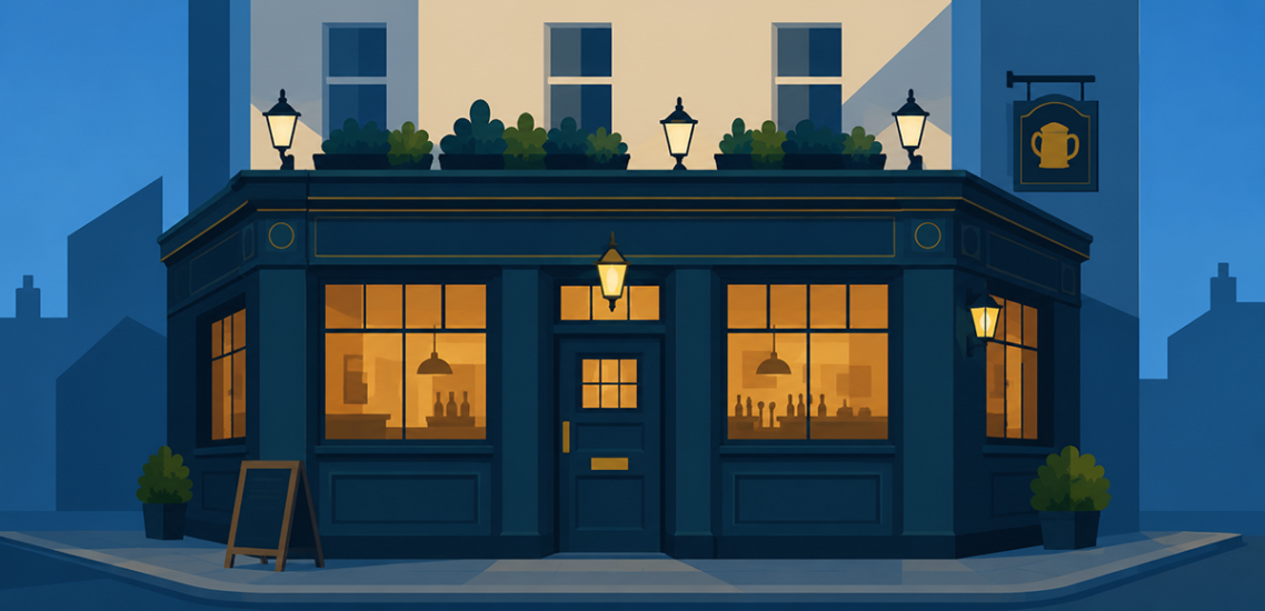 Cozy pub corner at dusk